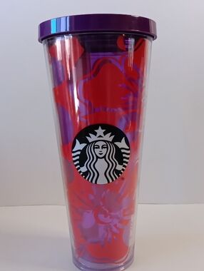 Starbucks Red & Purple Floral Double-Walled Cold 24oz Tumbler